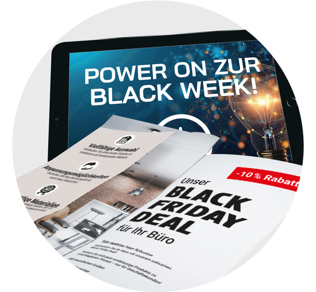 Black Friday Mailings als Marketing-Idee Marketingkampagne für B2B Tablet- + Poster-Mail