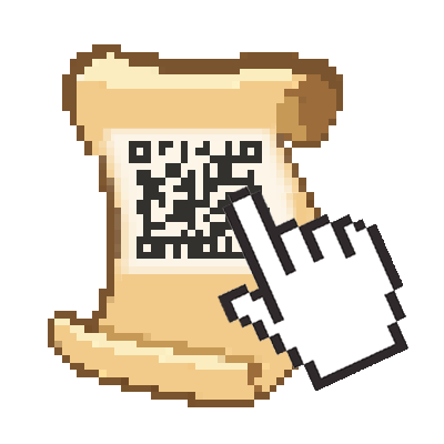 Eine verpixelte Cursorhand klickt auf einen QR-Code.
