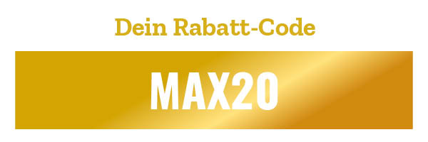 Beispieltext in Gold: Dein Rabatt-Code MAX20