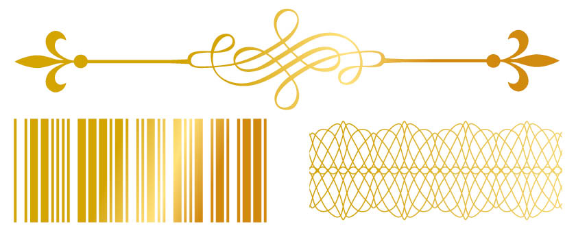 Beispiel-Grafiken in Gold: Dekorationen und Sicherheits-Elemente