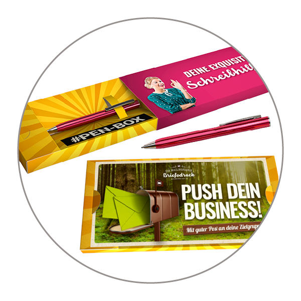  Giveaway Kugelschreiber Pen Box offen mit Stift und Karte