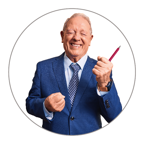  Giveaway Kugelschreiber Pen Box - emotionale Wirkung, happy Opa hält Stift