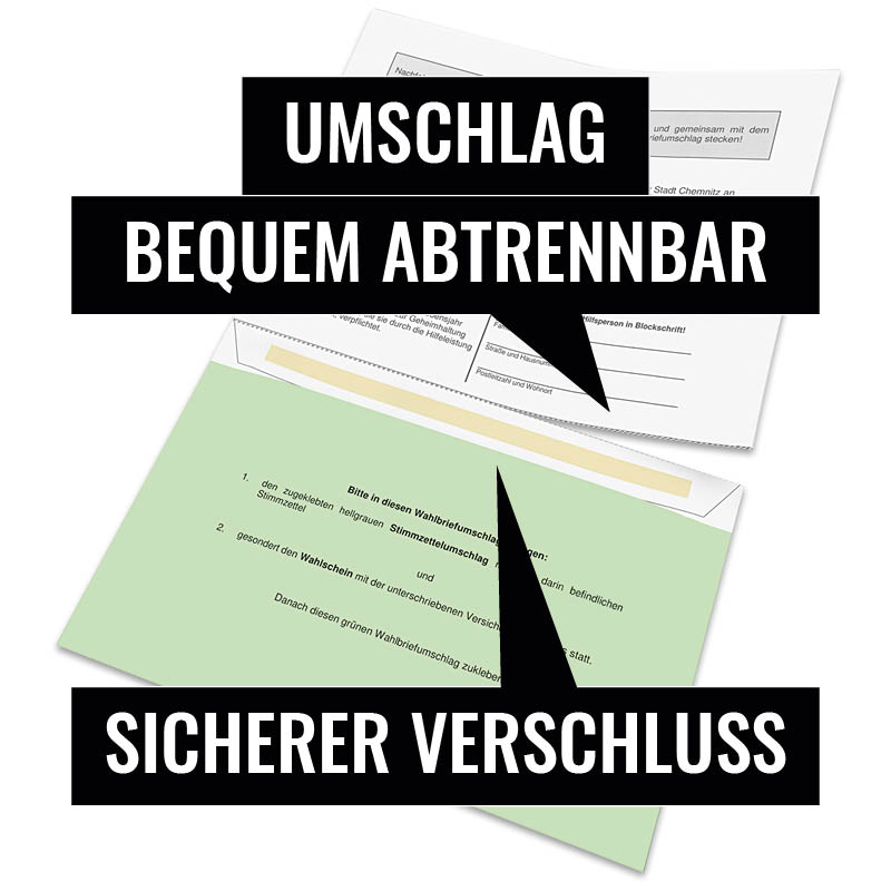 Kombi-Wahlschein mit abtrennbarem Umschlag und Verschlussmöglichkeit