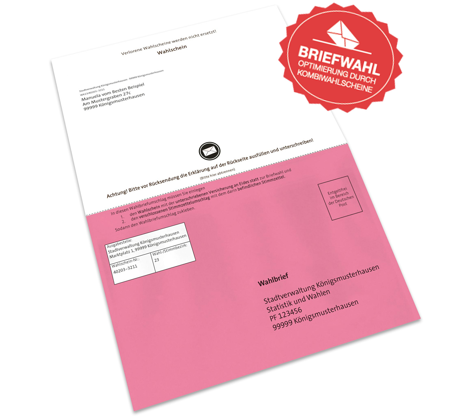 Kombi-Wahlschein mit integrierten Wahlbriefumschlag