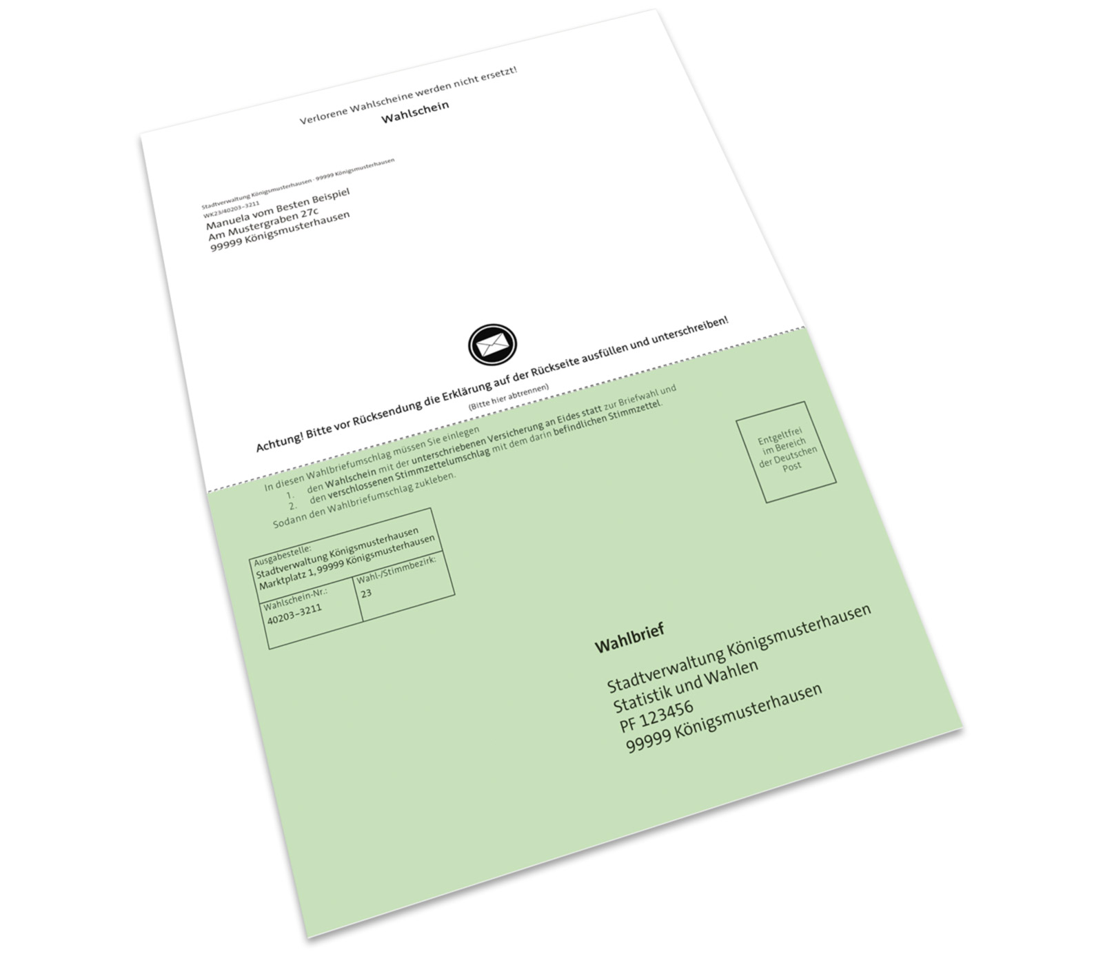 Kombi-Wahlschein mit integrierten Wahlbriefumschlag