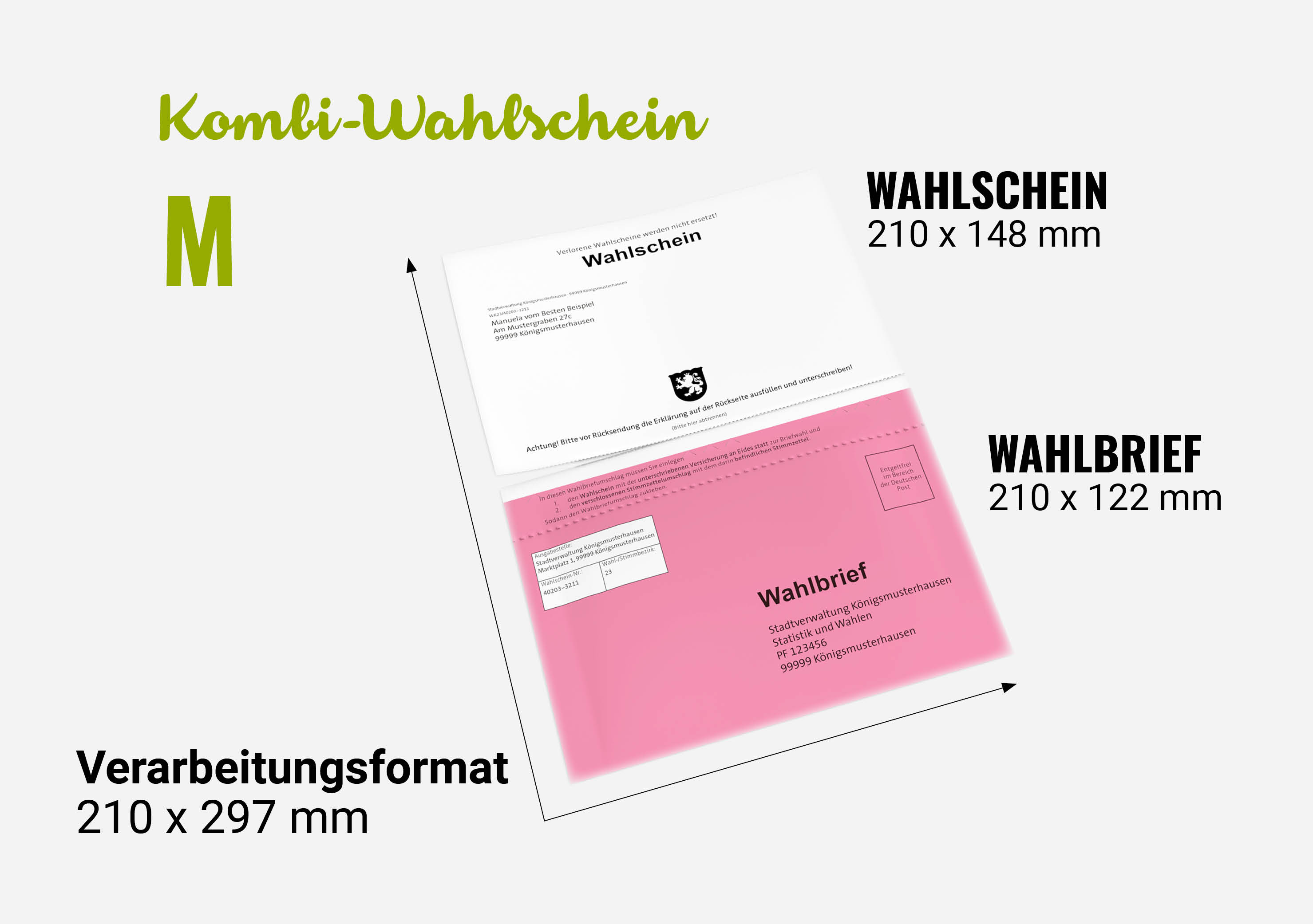 Kombi-Wahlschein M Vorderseite mit Wahlschein und integriertem Wahlbrief-Kuvert